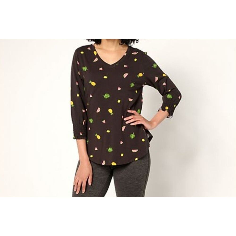 Cuddl Dud Small Black Tropical Fruit Pineapple Watermelon Tee Shirt A676566 NWOT